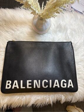Balenciaga Black Leather Logo Clutch